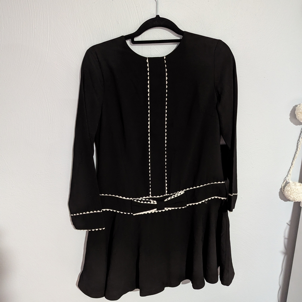 Tuckernuck Black Pleated Fit and Flare Long Sleeve Dress